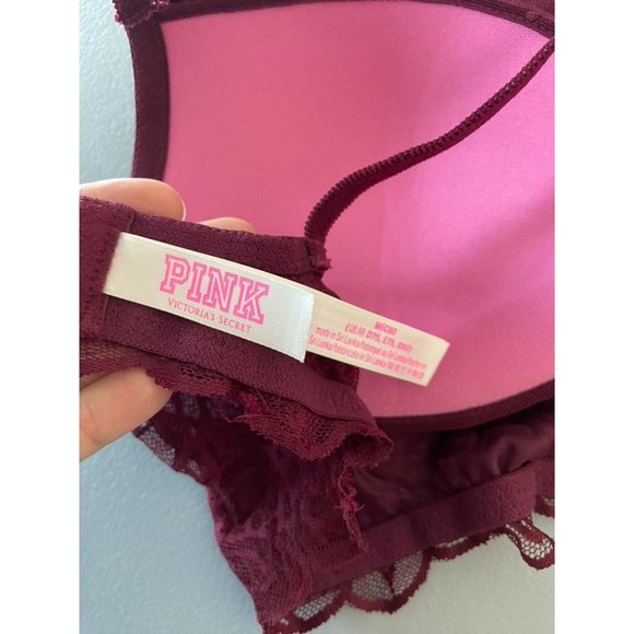 Victoria's Secret PINK medium burgundy lace date push up wireless bralette bra - Picture 5 of 7